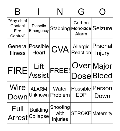 FIRE/EMS Bingo Card