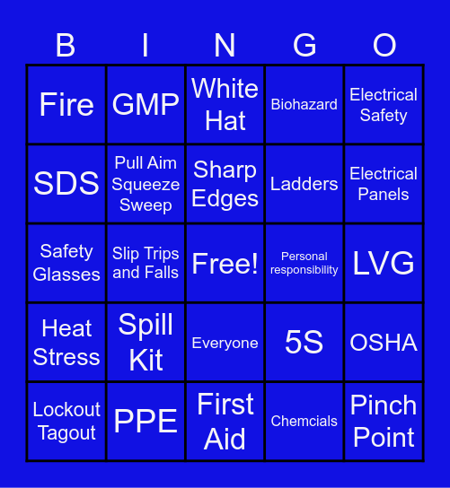 Safety First Bingo Card