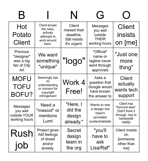 Red Flag Bingo Card