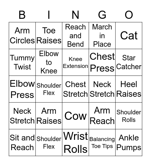 Chair Activity Bingo Card