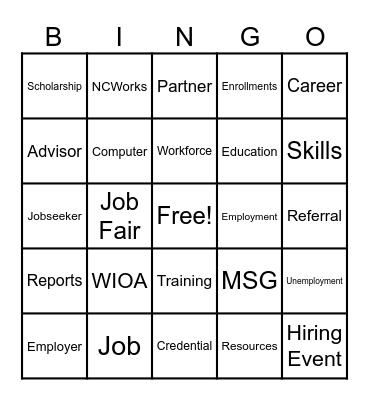 Workforce BINGO Card