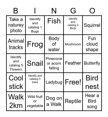 Nature Bingo Card