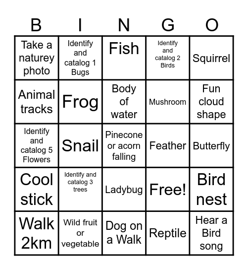 Nature Bingo Card