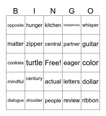 Lessons 1-6 Bingo Card