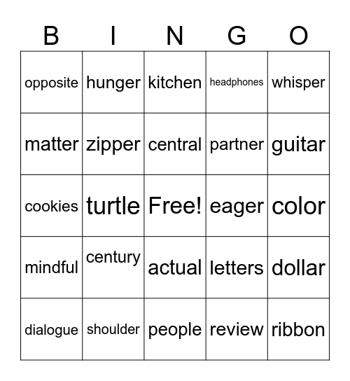 Lessons 1-6 Bingo Card