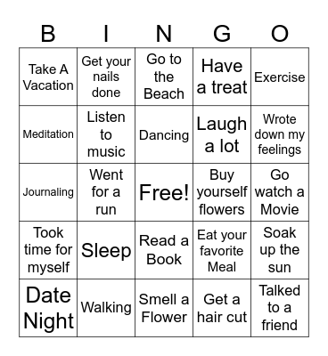 Self Care Bingo Card