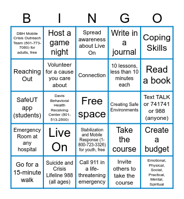 Self-Care Bingo Card