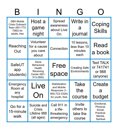 Self-Care Bingo Card