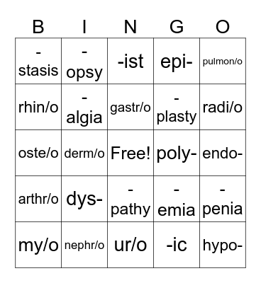 Medical Terminology STJ 2324 Bingo Card
