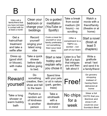 Mental Health Bingo Card