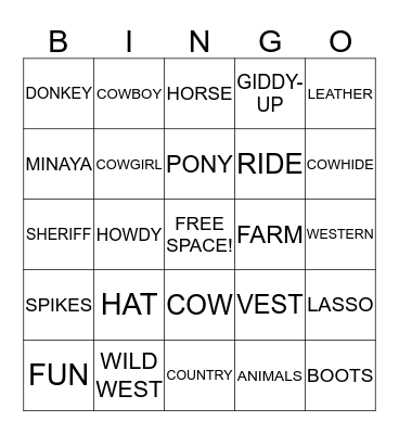 Minaya's Cowgirl Bingo Card
