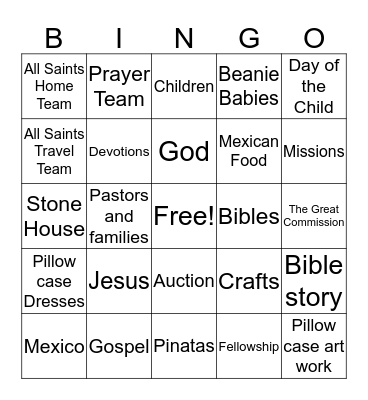 Mexico Mission Bingo Card
