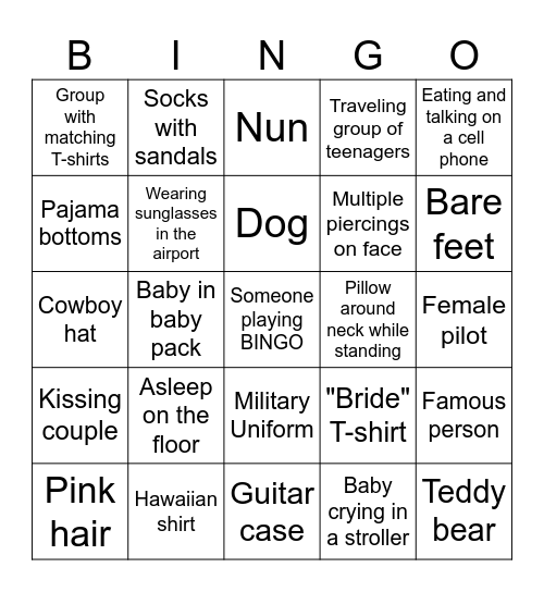 Airport Bingo Card