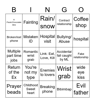 KDrama Bingo Card
