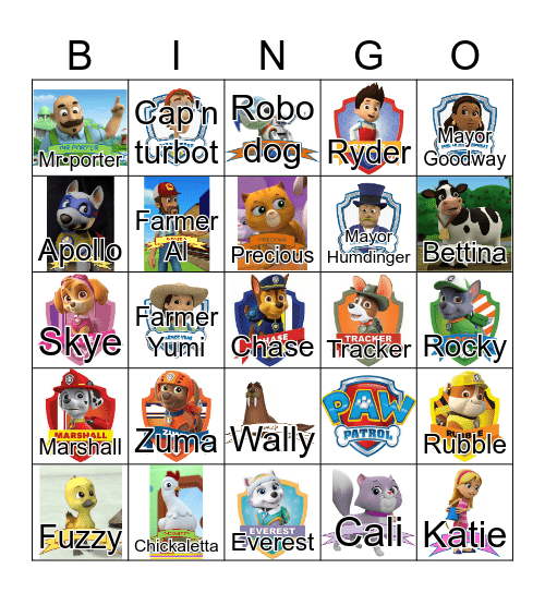 Paw Patrol Bingo Card