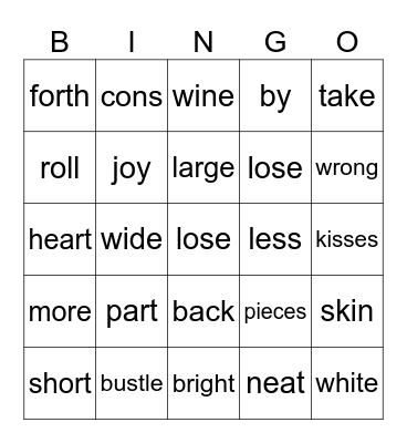 BINOMIALS Bingo Card
