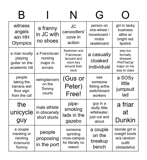 Franny Bingo Card