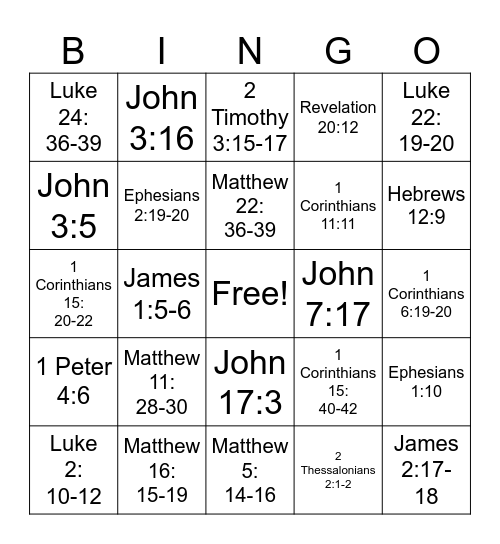 2023 New Testament Doctrinal Mastery References Bingo Card