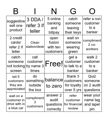 Banker Bingo Card