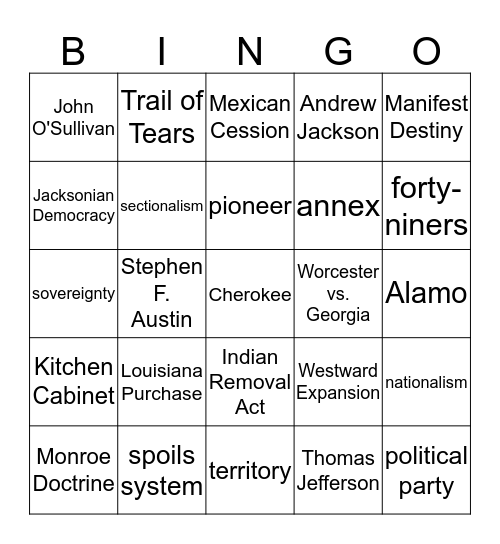 Go West! Bingo Card