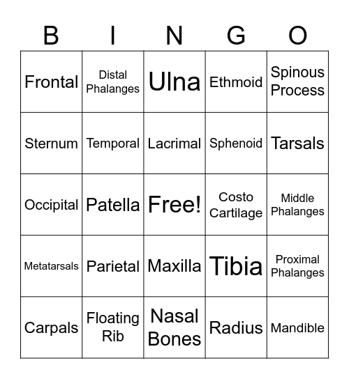 Bones Bingo Card