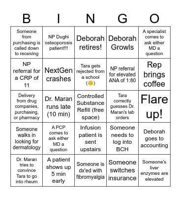 Rheum Bingo 2.0 Bingo Card