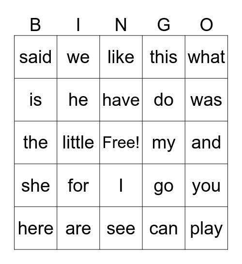 Sight Word Bingo! Bingo Card