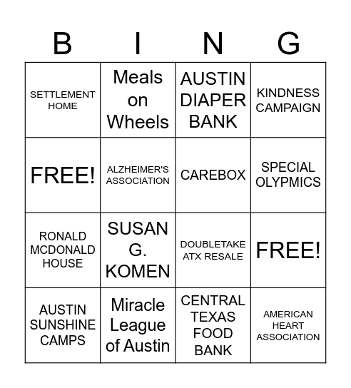 NCL TREATY OAK PHILANTHROPY FAIR Bingo Card