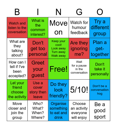 joining groups and organising get-togethers Bingo Card