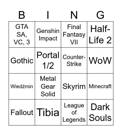 gry do wymazania Bingo Card