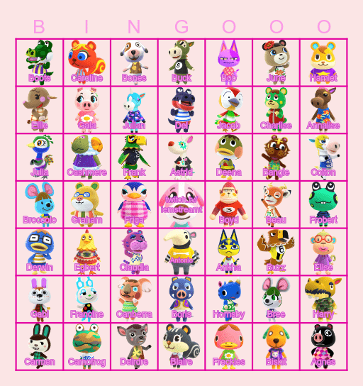 Animal Crossing Villagers deel 1 Bingo Card