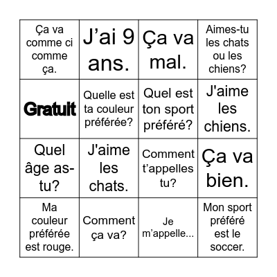 5 par jour Bingo Card