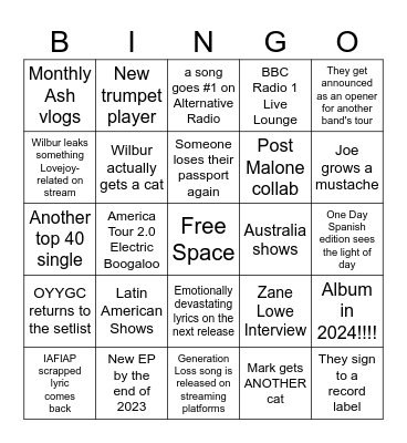 Lovejoy 2023/2024 Bingo Card