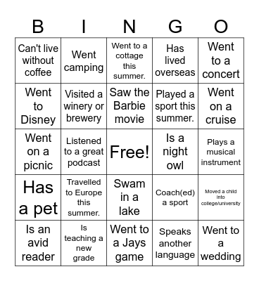 Spencer Bingo Card