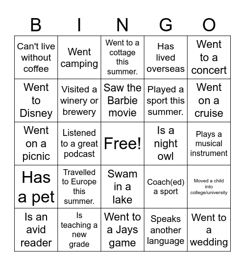 Spencer Bingo Card