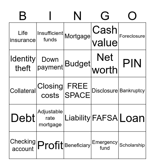 Financial Lit Bingo Card