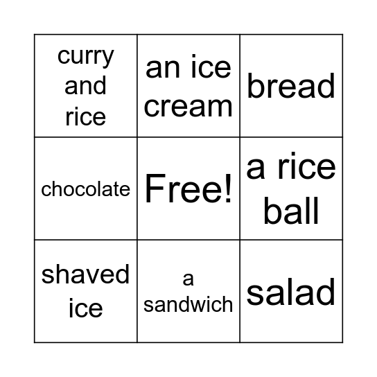 What did you eat? Bingo Card