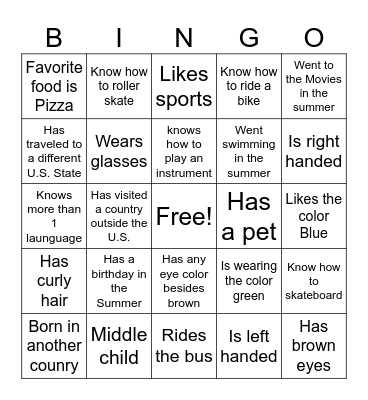Classmate Bingo Card