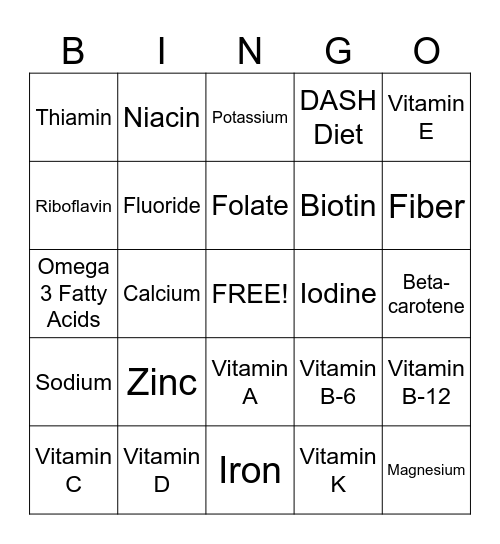 Vitamin Bingo Card