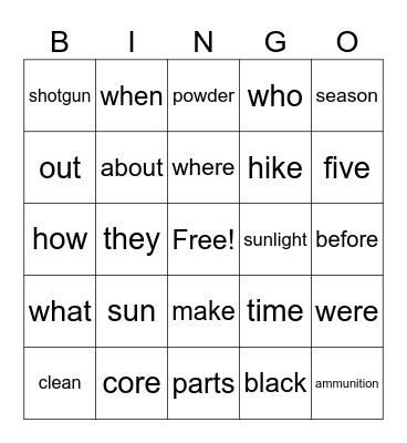 Words September Bingo Card
