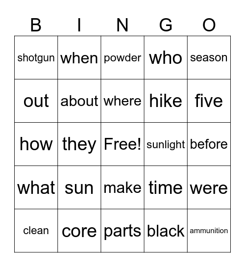 Words September Bingo Card