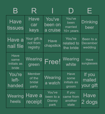 Bridal Shower Bingo Card