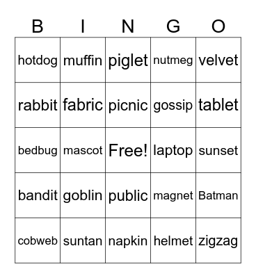 CVCCVC Bingo Card