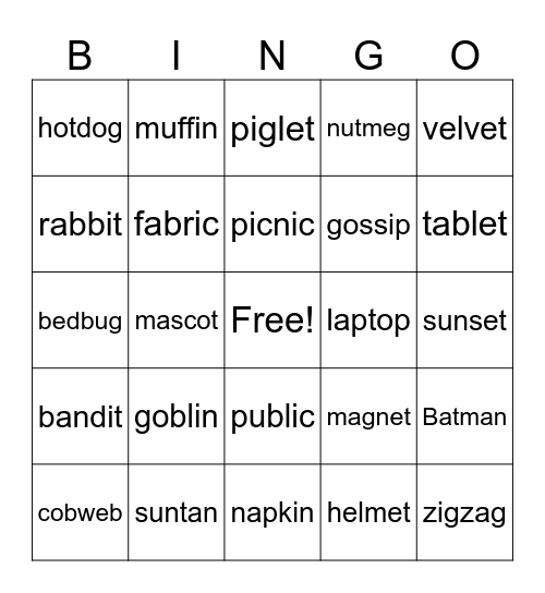 CVCCVC Bingo Card