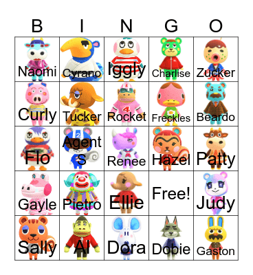 Animal Crossing Villager Hunting Bingo Card
