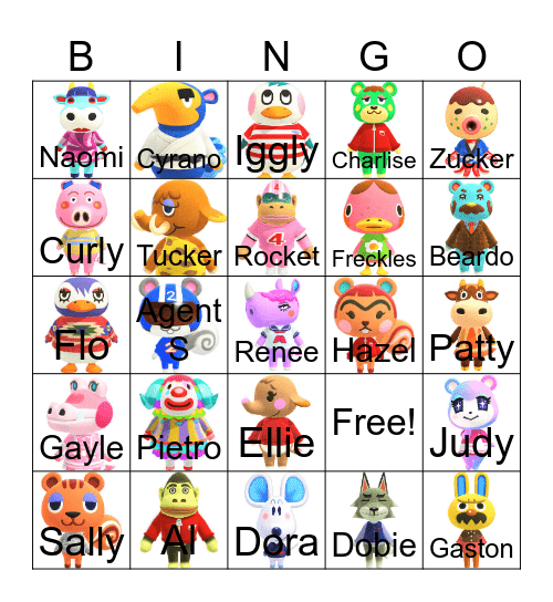 Animal Crossing Villager Hunting Bingo Card