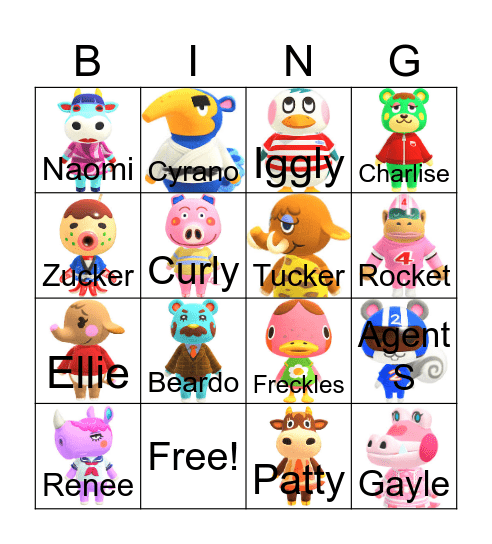 Animal Crossing Villager Hunting Bingo Card