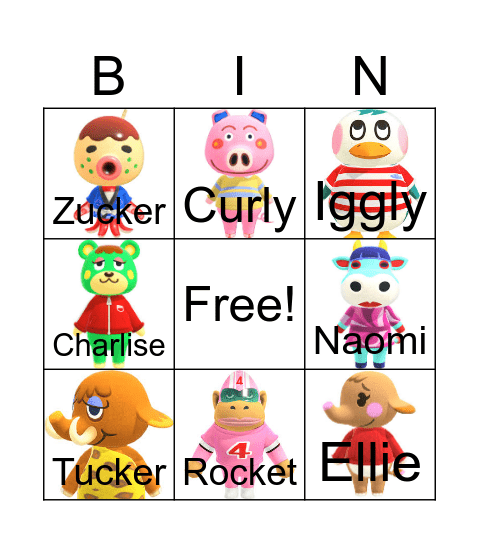 Animal Crossing Villager Hunting Bingo Card