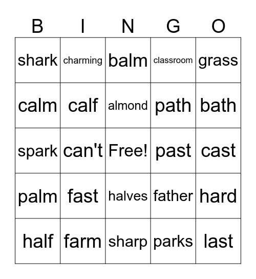 ar / al / a Bingo Card