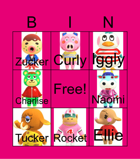 Animal Crossing Villager Hunting Bingo Card